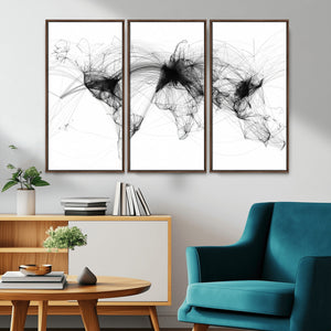 Abstract World Map Wall Art – Framed Geometric Line Canvas