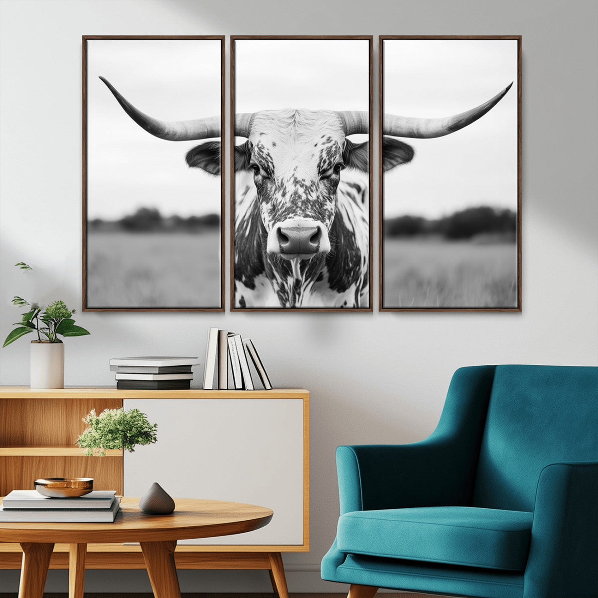 Highland Cow Wall Art Canvas Print – Black and White Western