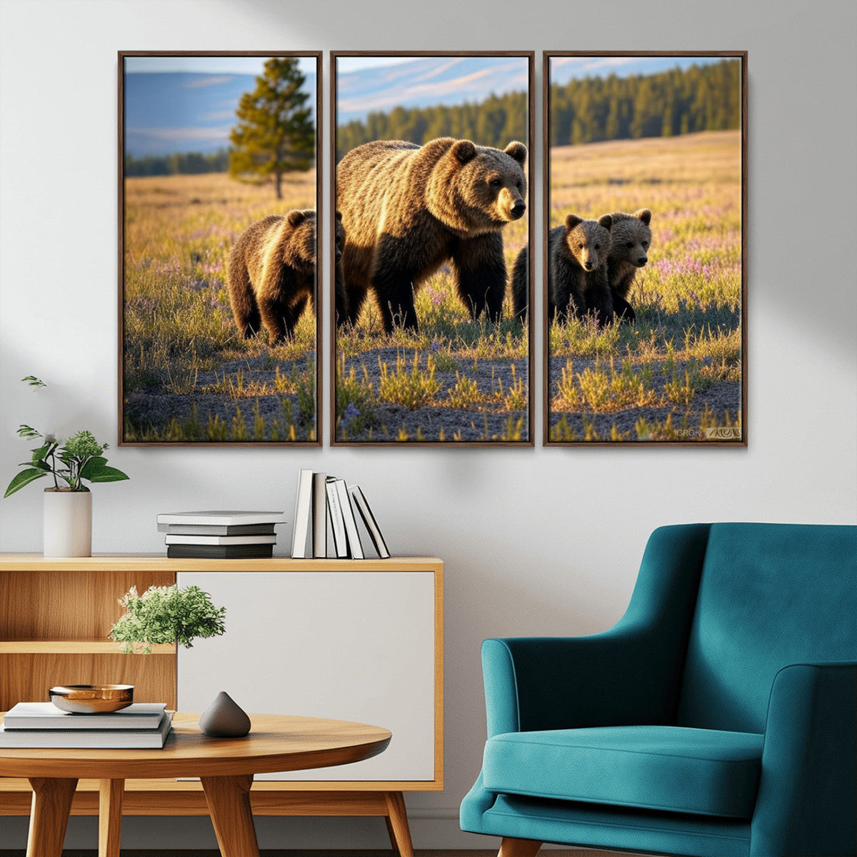 Grizzly Bear Family Wall Art Canvas Print – Majestic