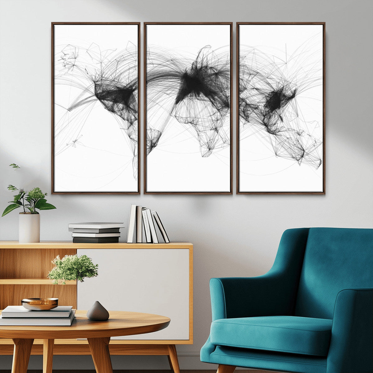 Flight Routes Air Traffic Map Canvas Wall Art - Framed -