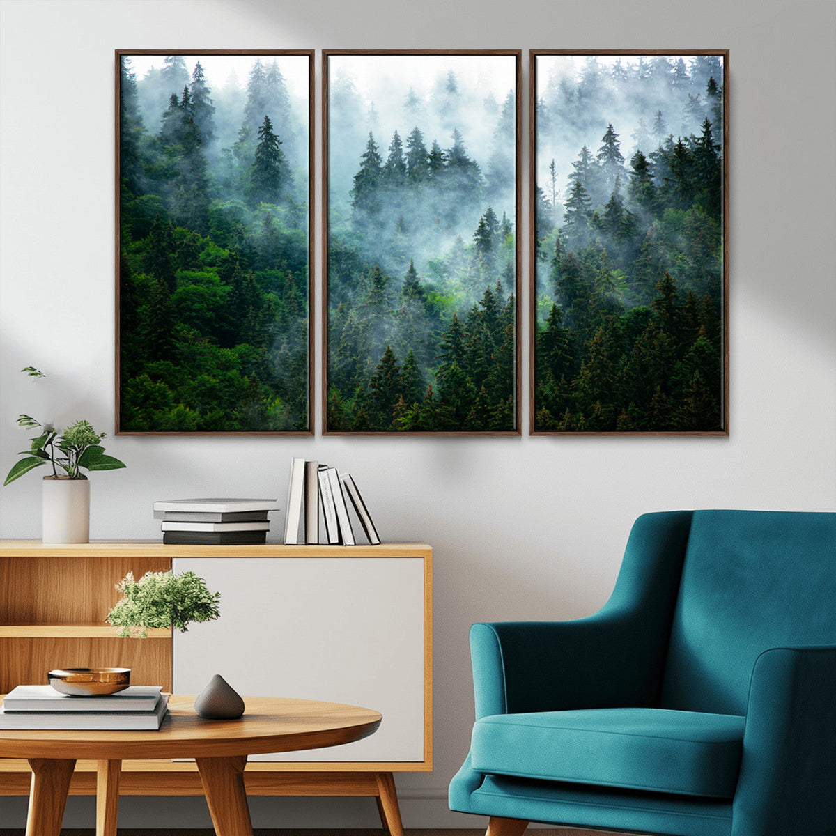 Misty Forest Wall Art Canvas Print – Framed Foggy Mountain