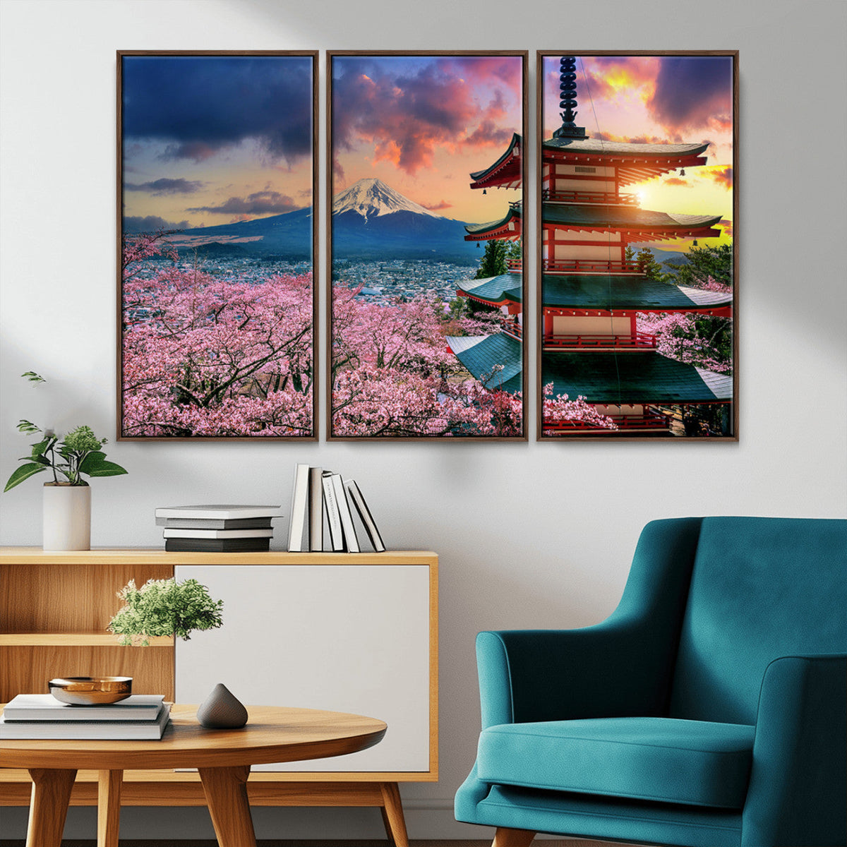 Mount Fuji Cherry Blossom Wall Art Canvas Print – Framed