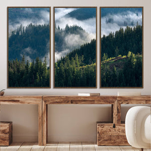 Misty Forest Wall Art Canvas Print – Pine Hills Foggy Trees