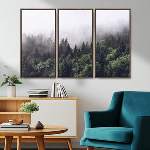 Misty Forest Wall Art Canvas Print, Serene Foggy Pines and