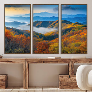 Autumn Mountains Wall Art Canvas Print – Foggy Peaks