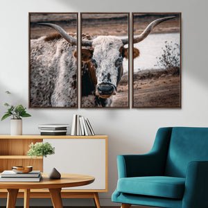Texas Longhorn Wall Art Canvas Print – Framed Spotted Bull