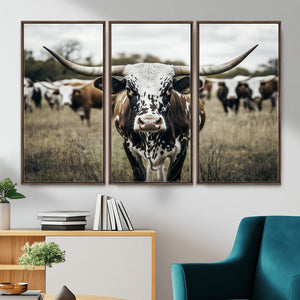 Texas Longhorn Wall Art – Framed Speckled Cow Canvas