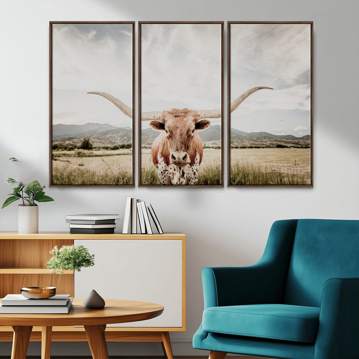 Texas Longhorn Wall Art Canvas Print – Framed Western Cow