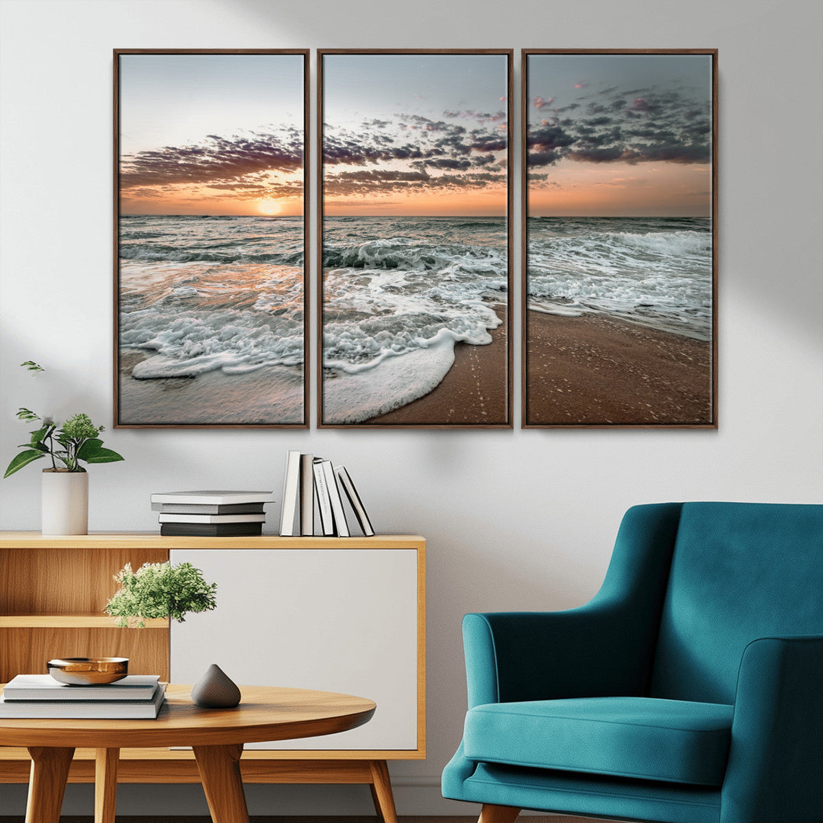 Ocean Sunset Wall Art Canvas Print – Framed Beach Waves