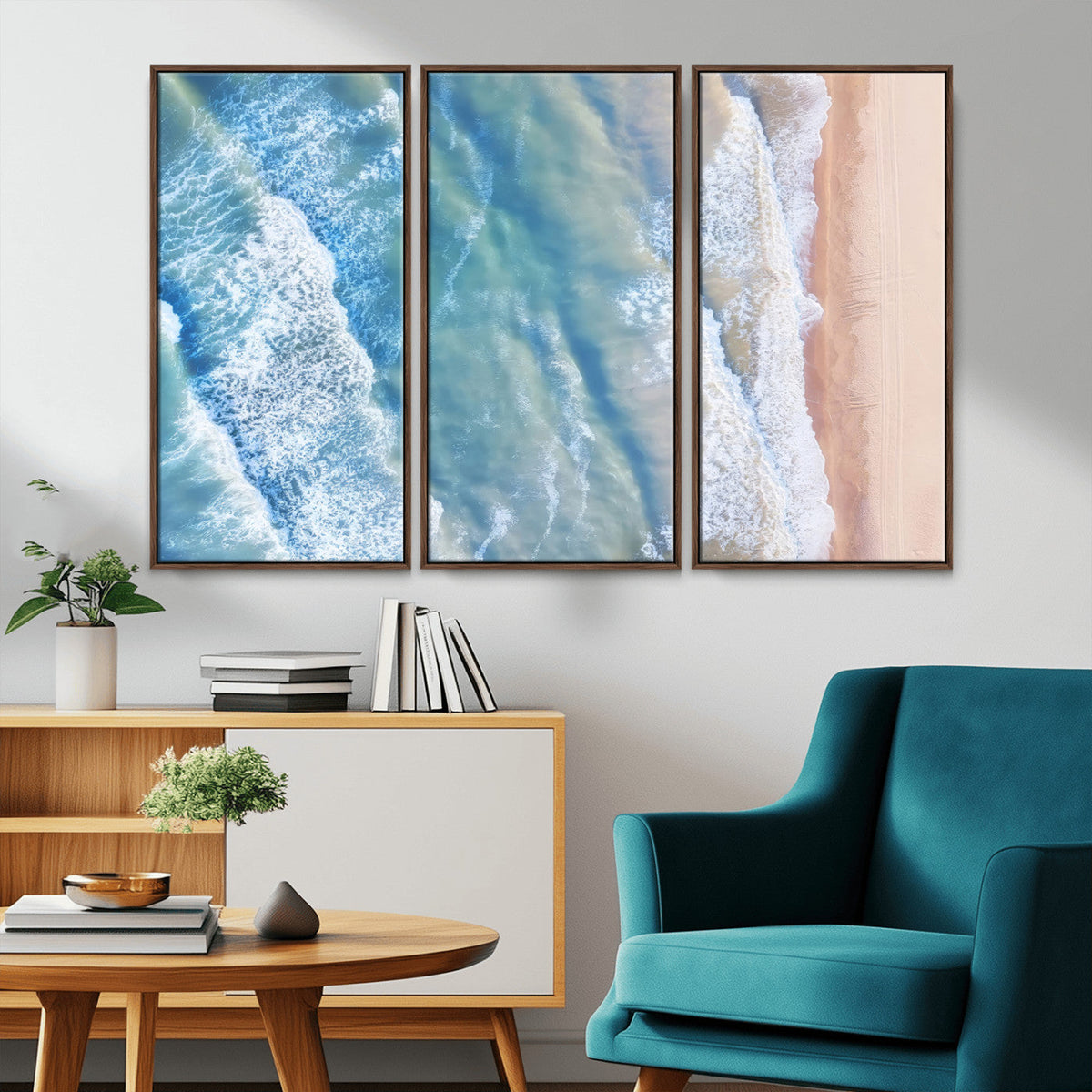 Aerial Ocean View Wall Art Canvas Print – Framed Soft Blue