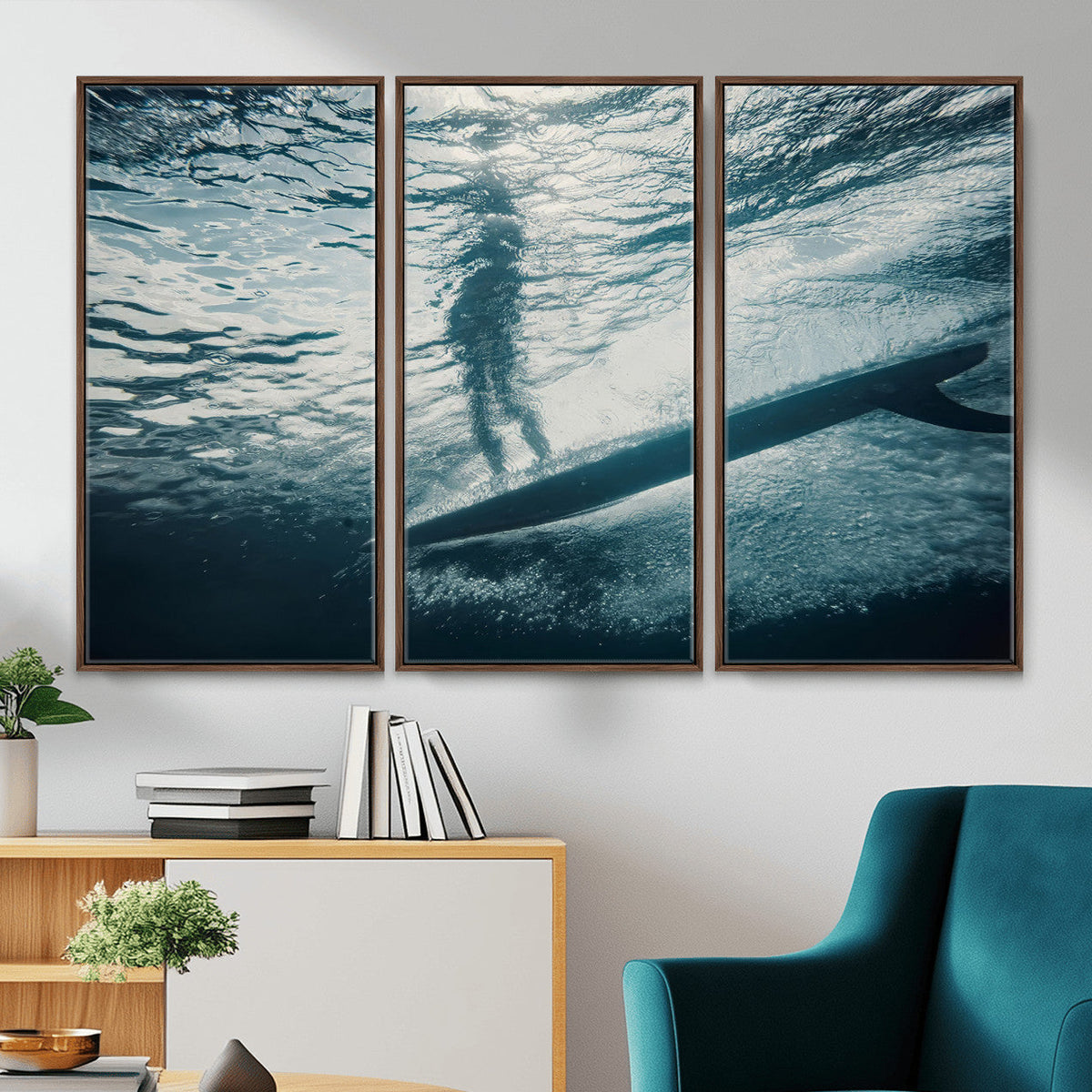 Underwater Surf Wall Art – Framed Ocean Wave Canvas Artwork,