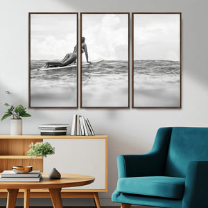Black and White Surfing Wall Art Canvas Print – Framed Ocean