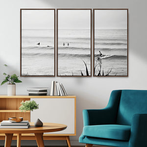 Surfer Silhouette Wall Art – Framed Calm Ocean Canvas