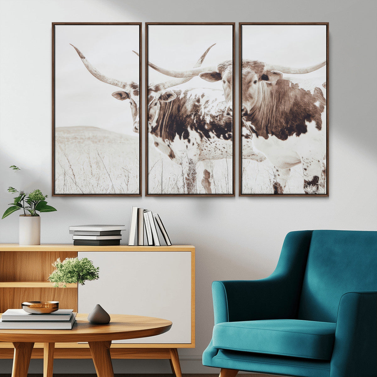 Longhorn Wall Art Canvas Print – Framed Western Cow Rustic
