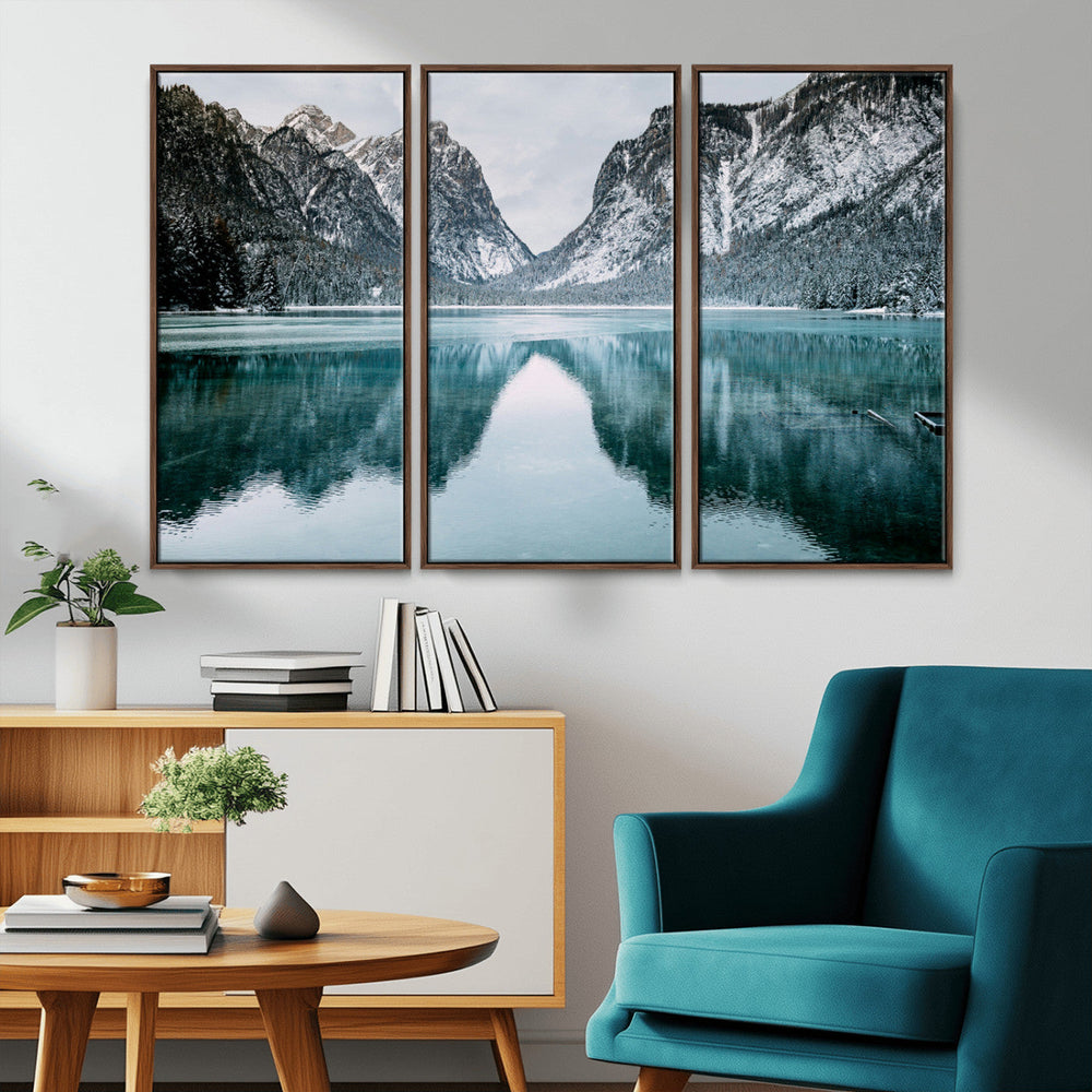 Mountain Lake Wall Art Canvas Print – Framed Toblacher See