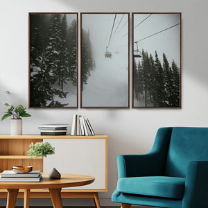 Ski Lift Wall Art Canvas Print – Snowy Pines Misty Landscape