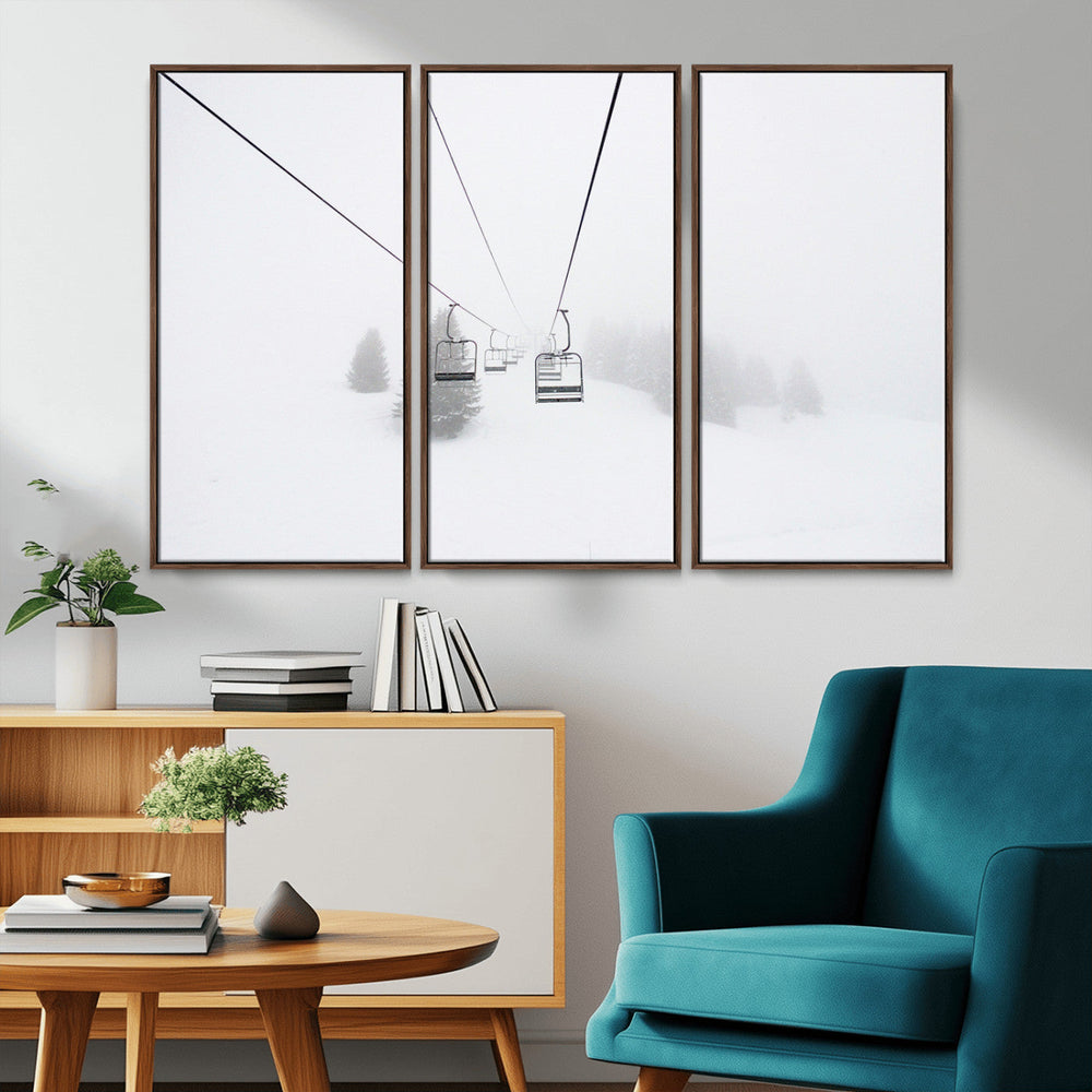 Ski Lift Wall Art Canvas Print – Snowy Alpine Landscape