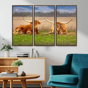 Texas Longhorn Pair Wall Art Canvas Print – Peaceful Rustic
