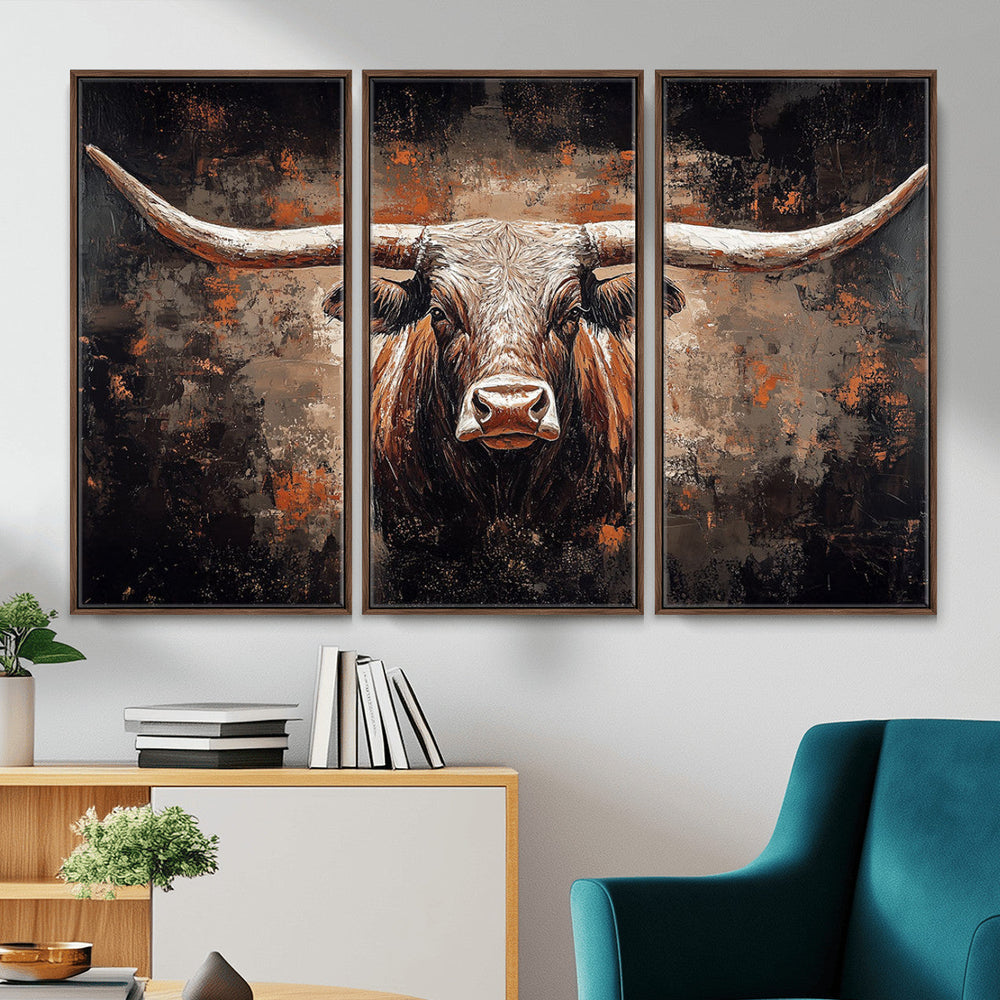 Abstract Longhorn Wall Art Canvas Print – Vintage Western