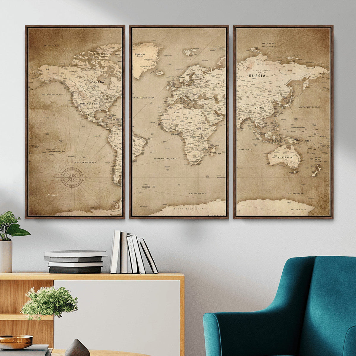 Colorful Watercolor World Map Canvas Wall Art – Framed