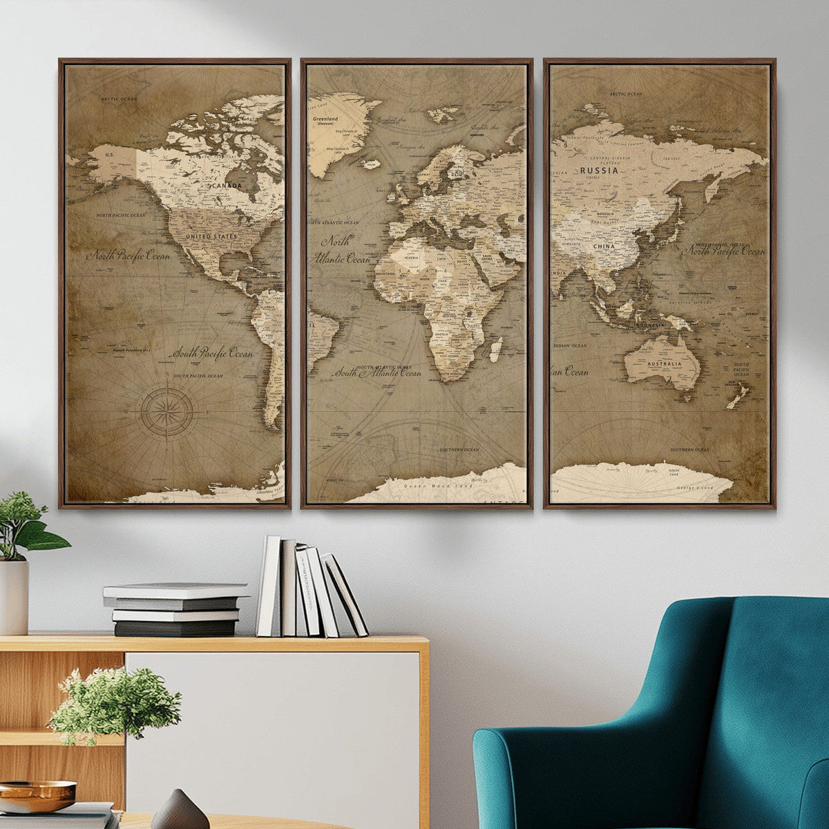 World Map Wall Art Canvas Print, Framed Map Art Picture