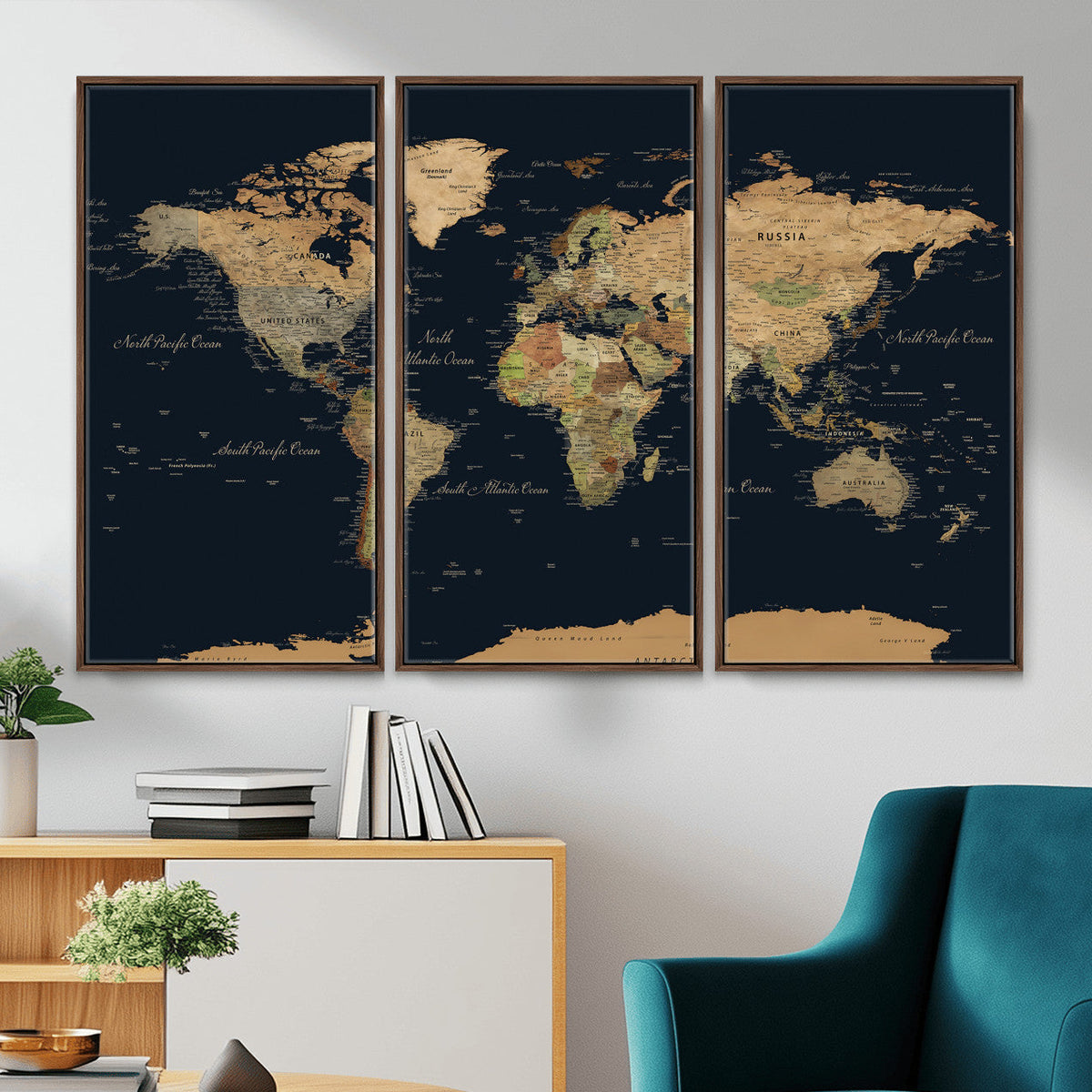 Vintage World Map Canvas on the Dark Background Wall Art