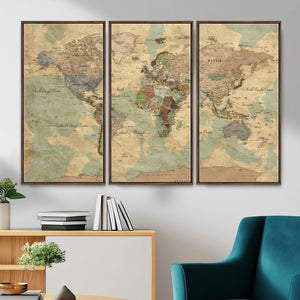 Vintage World Map Wall Art | Ready to Hang and Framed