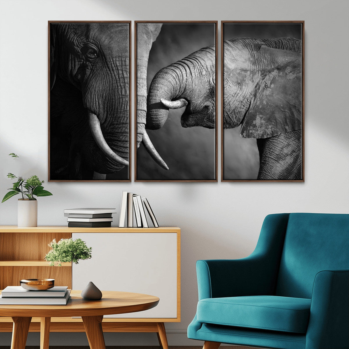 Elephant Family Wall Art Canvas, Framed Elephant Family
