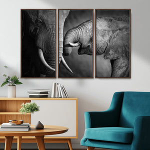 Elephant Family Wall Art Canvas, Framed Elephant Family