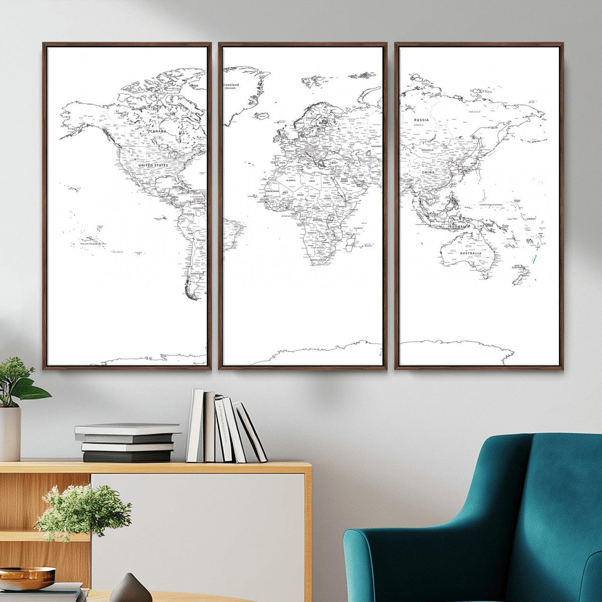 World Map Canvas Print – Framed Modern Detailed Map of the