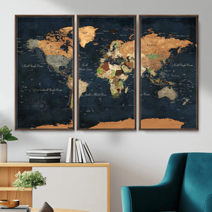 Vintage World Map Canvas Wall Art – Detailed Map with