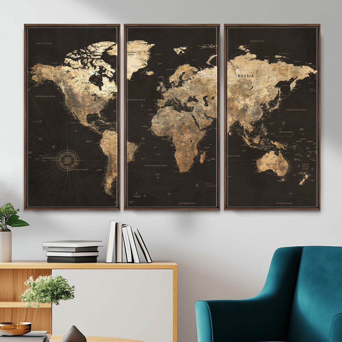Framed World Map with Pin Canvas Print – Detailed World Map