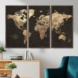 Framed World Map with Pin Canvas Print – Detailed World Map