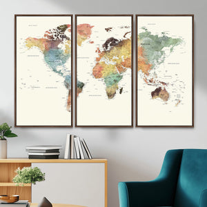 Framed World Map Wall Art Canvas Print for Living Room and