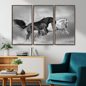 Wild Horses Wall Art Canvas Print – Framed Black and White