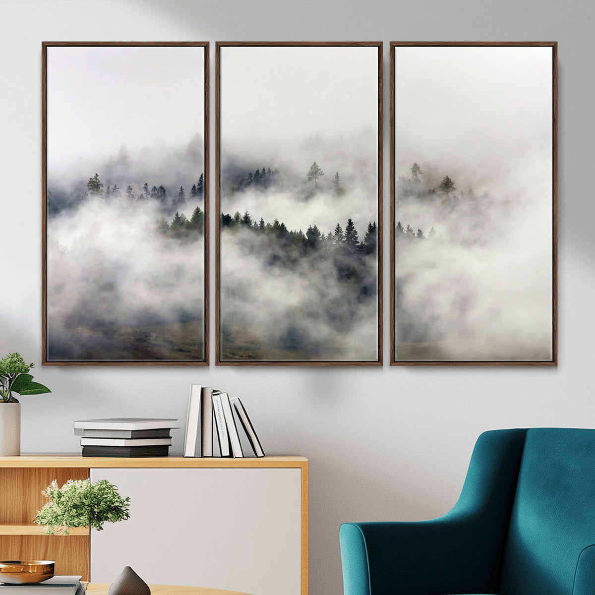 Foggy Forest Wall Art Canvas Print, Misty Pine Tree