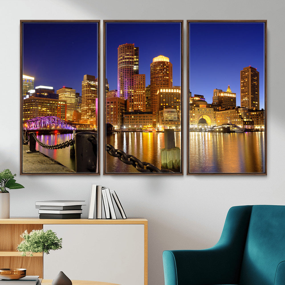 Boston Wall Art Canvas Print, Boston City Downtown Night