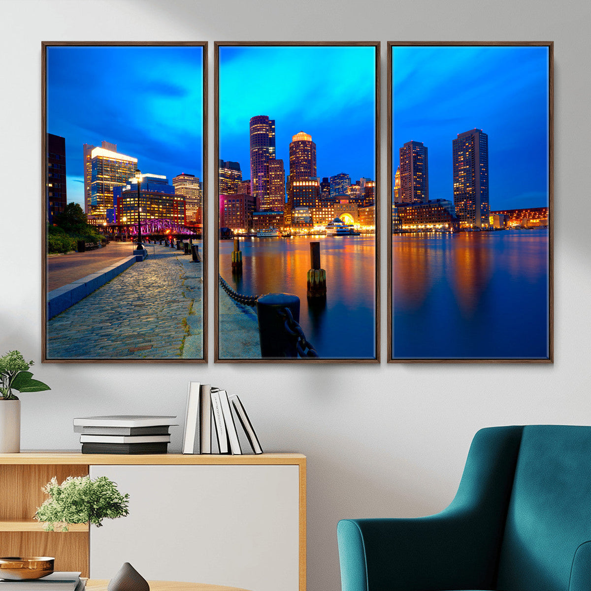Boston Wall Art Canvas Print, Boston City Downtown Night