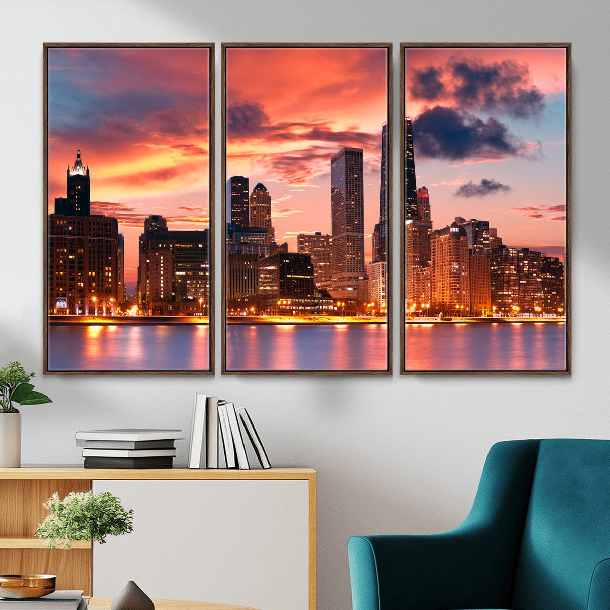 Chicago Wall Art Canvas Print - Chicago City Downtown Night