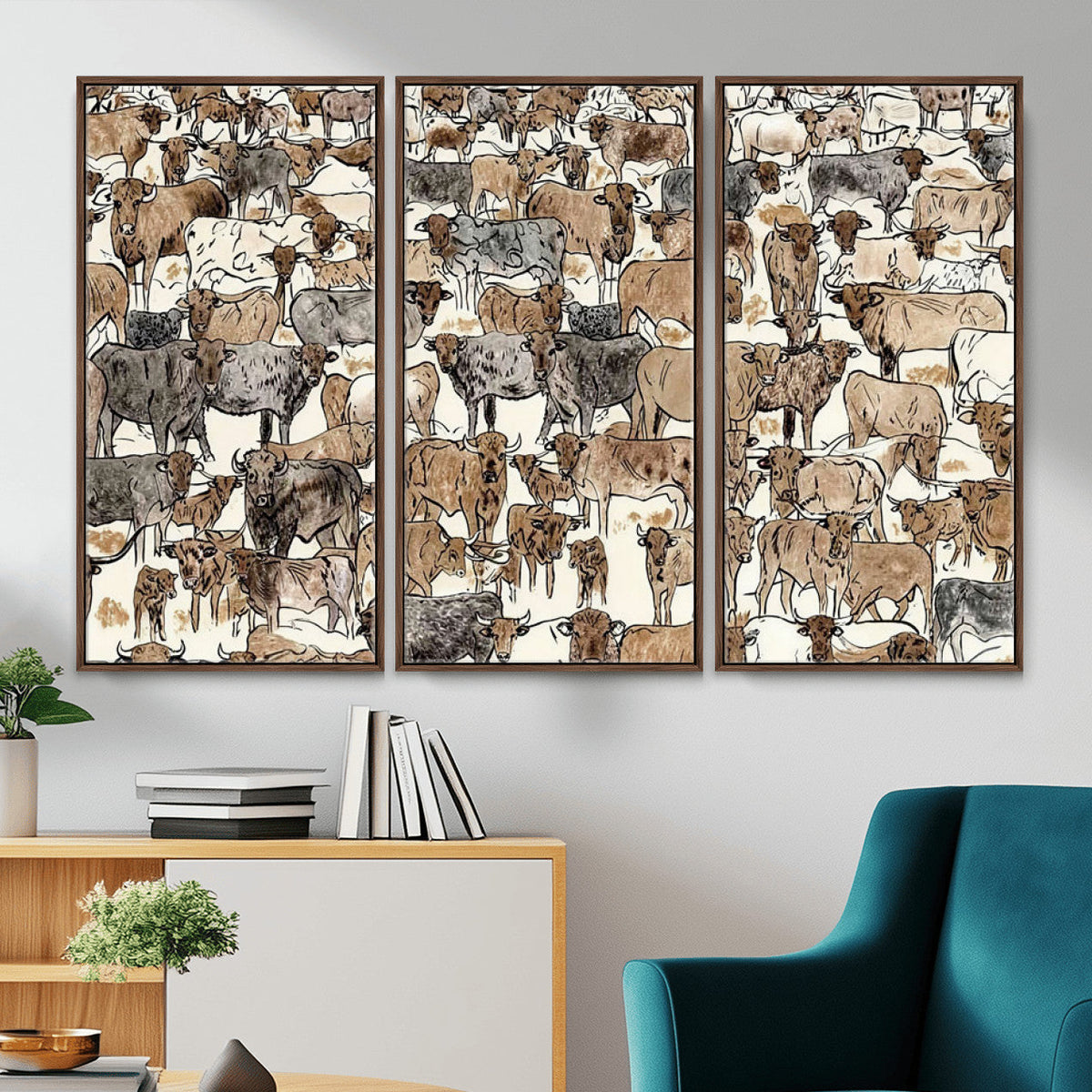 Abstract Longhorn Wall Art Canvas Print - Cow Animal Drawing