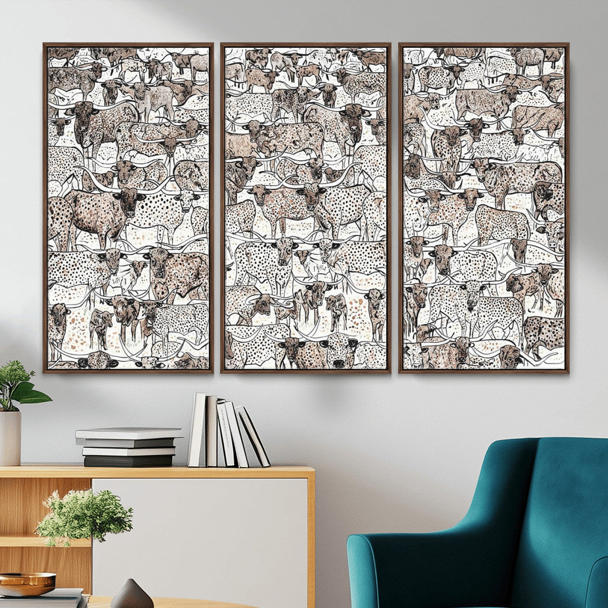 Abstract Texas Cow Wall Art Canvas Print - Farm Longhorn