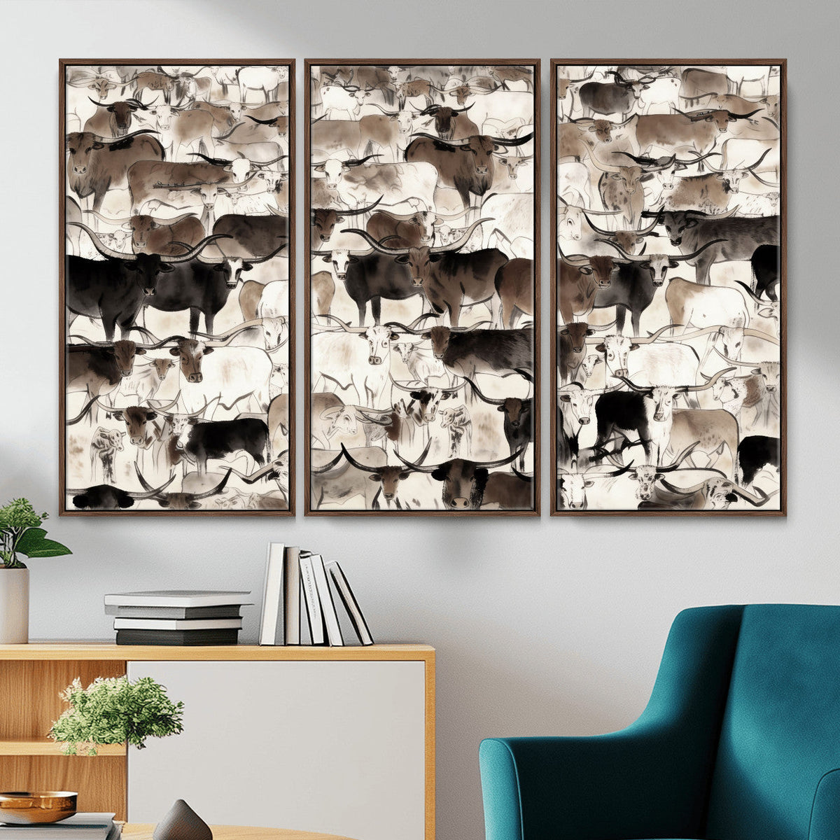 Abstract Texas Longhorn Print - Longhorn Herd Print for