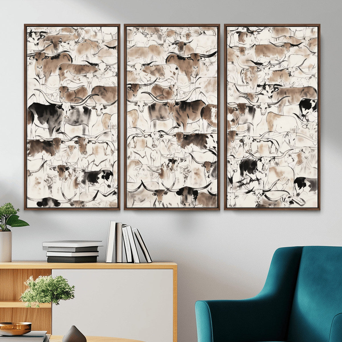 Abstract Texas Cow Canvas Print for Cabin and Western Home