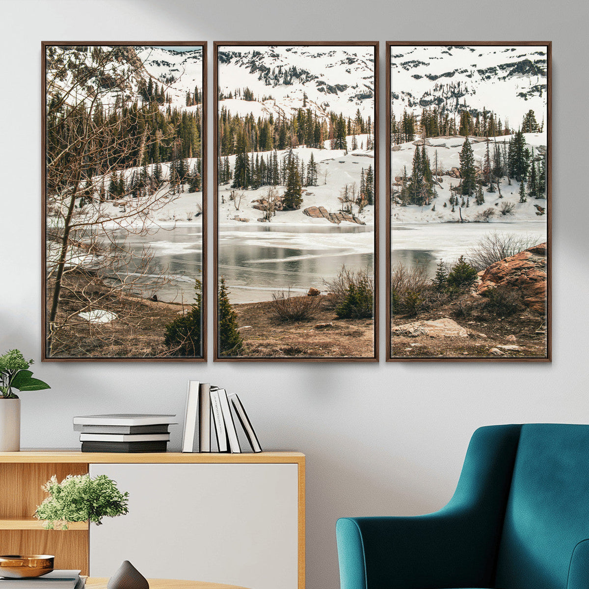 Snowy Mountain Landscape Wall Art Canvas Print, Alpine Pine