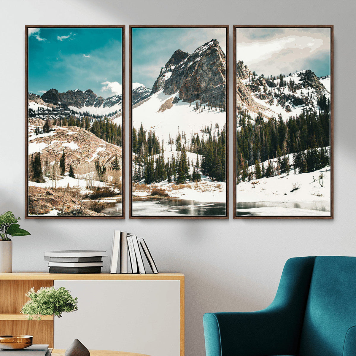 Snowy Mountain Wall Art Canvas Print, Alpine Pine Forest