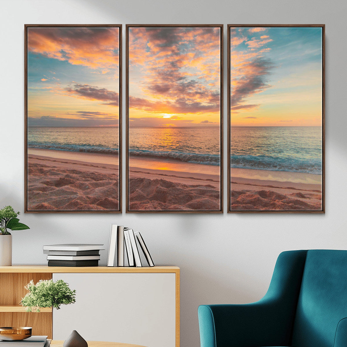 Sunset Beach Wall Art Canvas Print – Soft Coastal