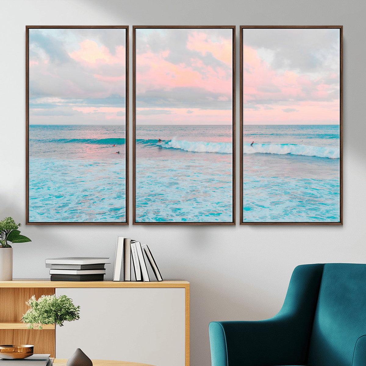 Ocean Wave Wall Art Canvas Print, Pastel Surf Seascape