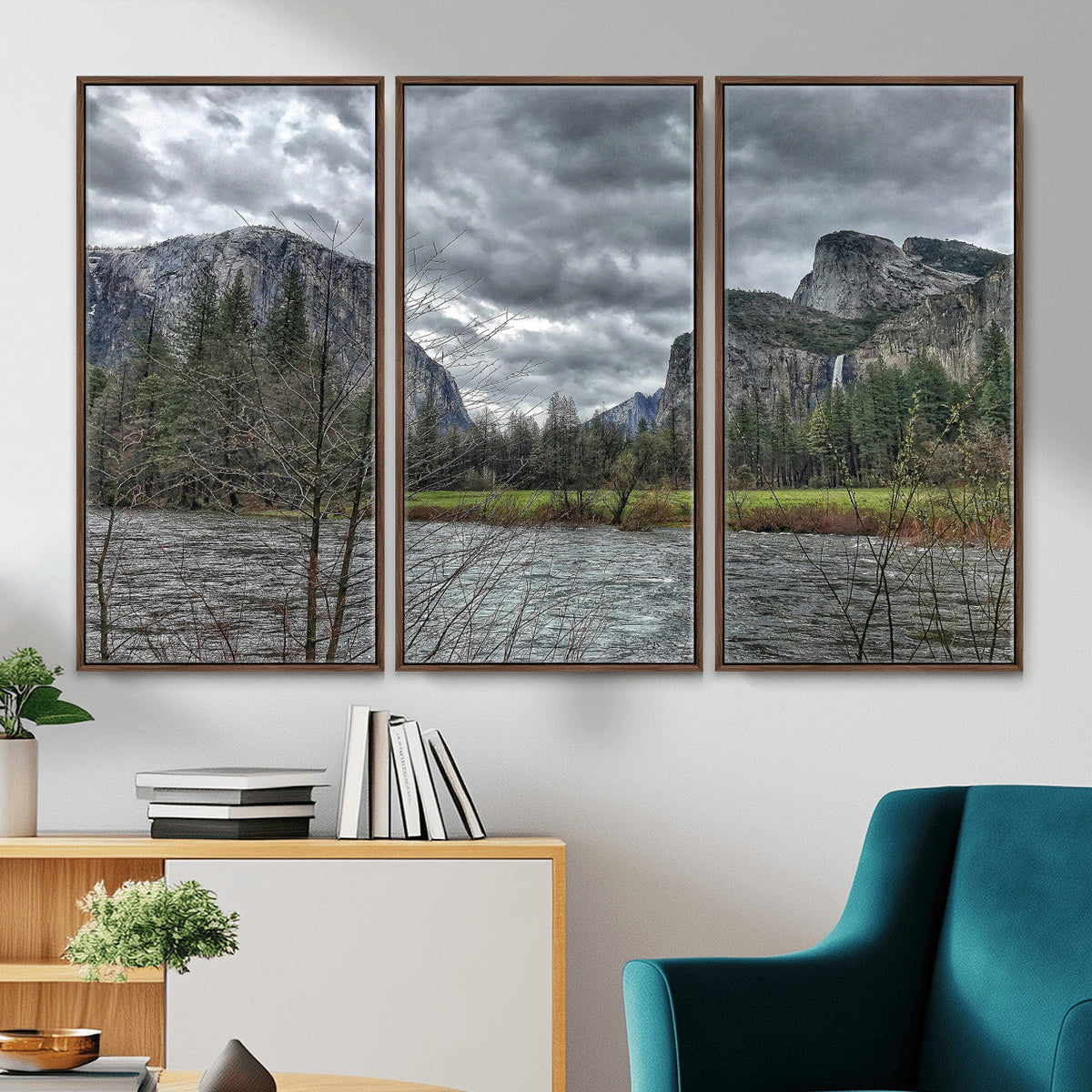 Yosemite Valley River Wall Art Canvas Print, Granite Cliffs