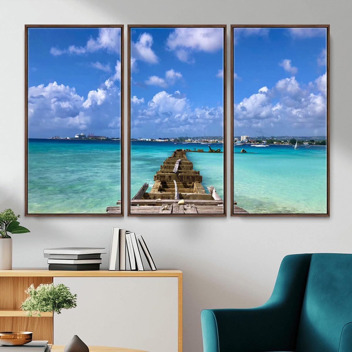 Caribbean Ocean Pier Seascape Wall Art Canvas Print,