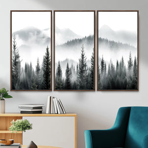 Misty Pine Forest Mountain Landscape Wall Art Canvas Print